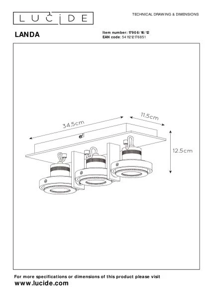 Lucide LANDA - Plafondspot - LED Dim to warm - GU10 - 3x5W 2200K/3000K - Mat chroom - technisch